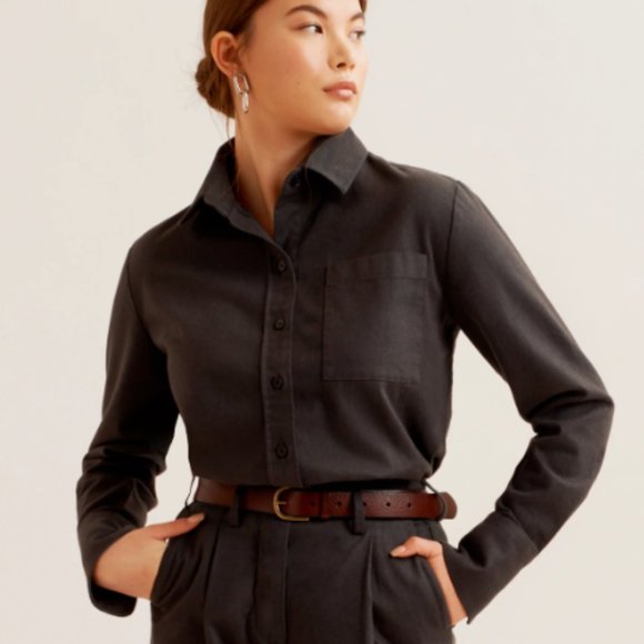 Kotn Tops - Kotn Flannel Button Up Charcoal Melange 🖤